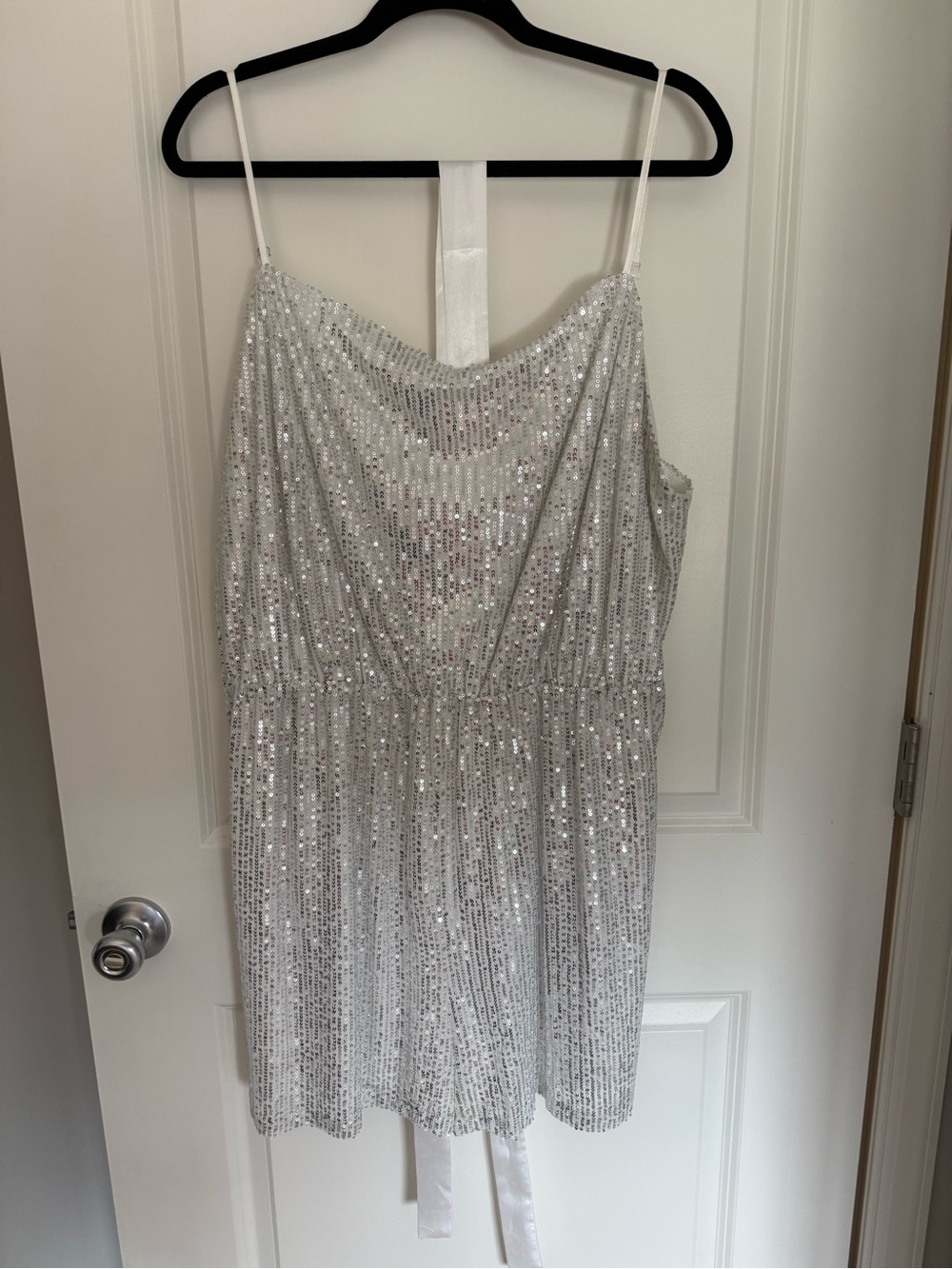 Chic Soul Silver Sequin Spaghetti Strap Romper